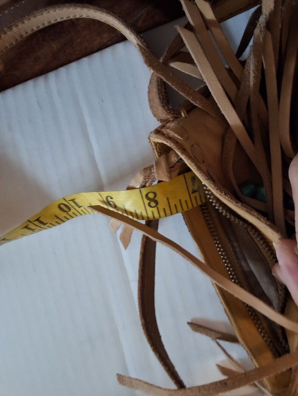 Lucky Brand Tan Leather Fringe Crossbody Bag Turquoise Boho Southwestern Purse - Picture 6 of 13